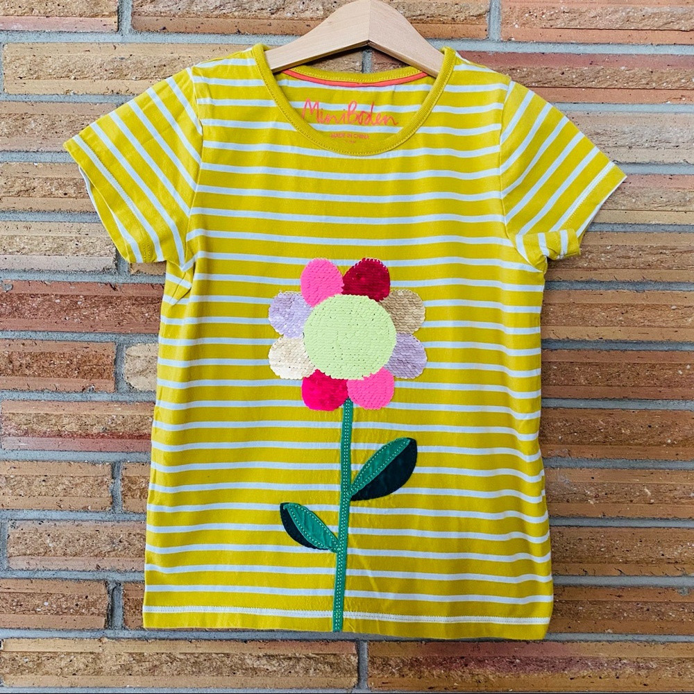 Mini Boden sequin flippy striped shirt 7-8